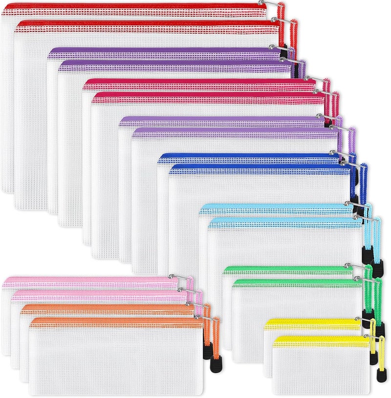 EOOUT 20pcs Mesh Zipper Pouch, Waterproof Zipper Bags, 8 Sizes Plastic Travel Pouch, 10 Colors, Multipurpose for Board Game, Travel Storage, School Supplies, Office Appliances, Home Organize - Image 1